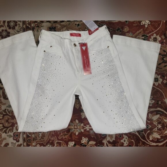 Guess Flare White Jeans with Gold Accents - Picture 5 of 14